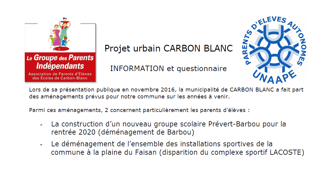 Projet urbain CARBON BLANC - INFORMATION et questionnaire