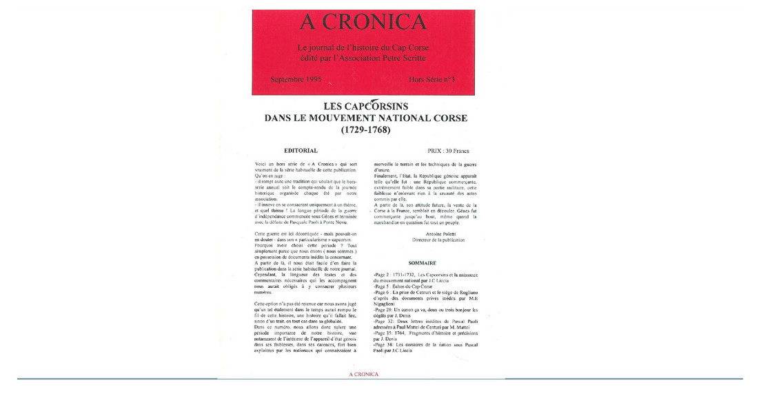 A Cronica HS n°3 "Les capcorsins dans le mouvement national" -1995 (7€)