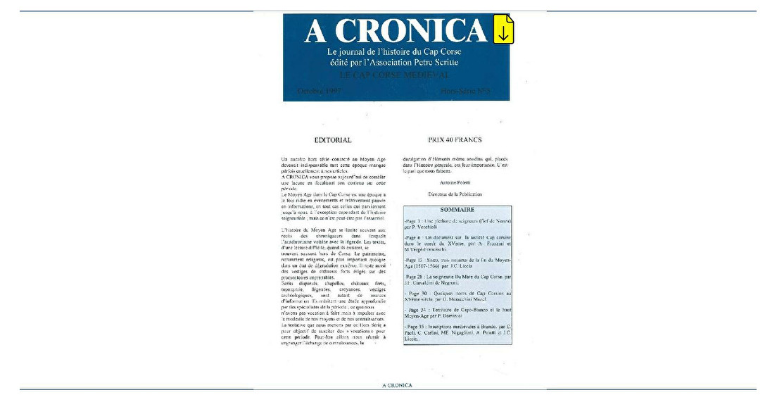 A Cronica HS n°5 "le Cap Corse médiéval" -1997 (téléchargeable)