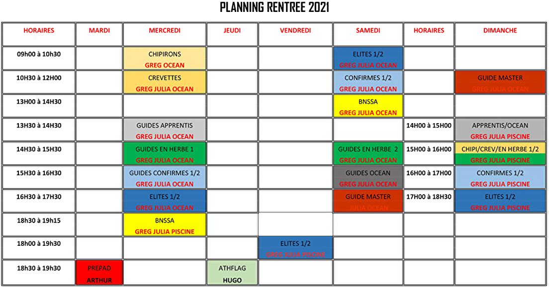 PLANNING RENTREE 2021