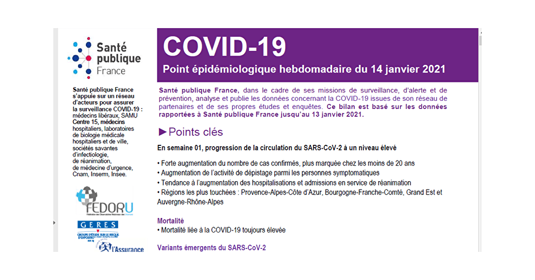 Point épidémiologique 14 janvier 2021 - France