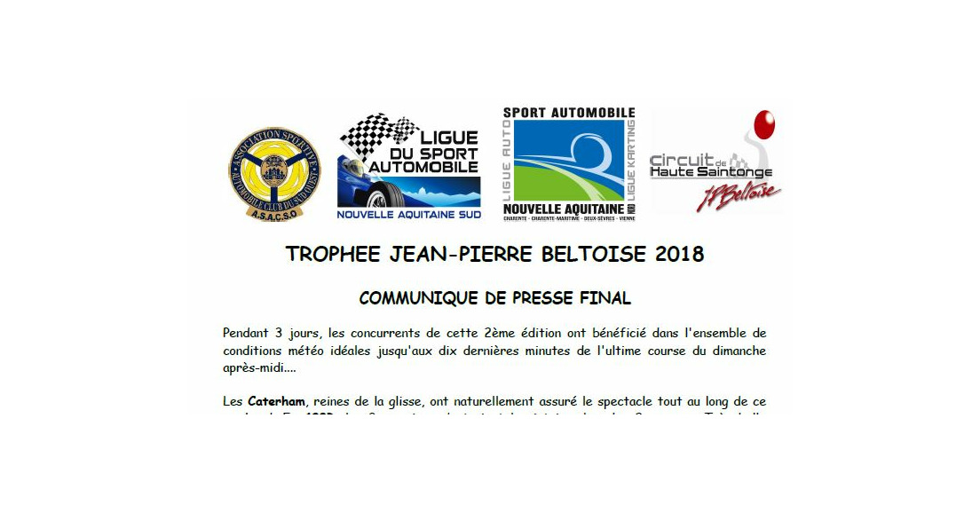 COMMUNIQUE DE PRESSE ORGANISATEUR TROPHEE J.P.BELTOISE