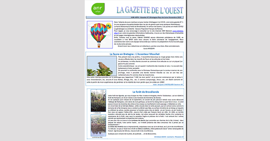 Pays de Loire/Bretagne : Gazette de l’Ouest N° 2 (novembre 2020)