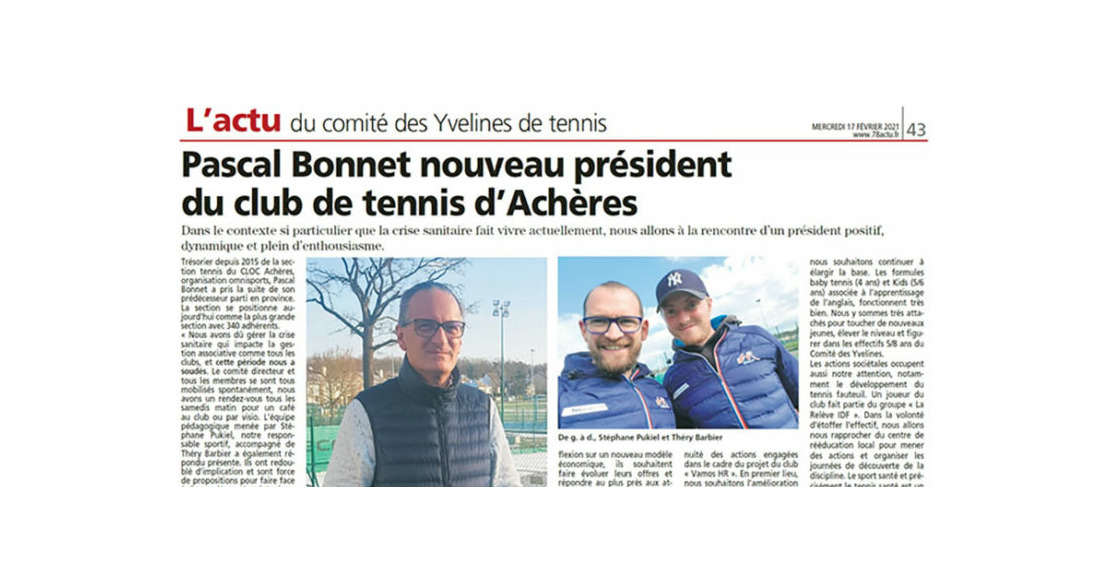 Un nouveau Président pour le Club de Tennis d'Achères