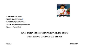 INVITATION  -TOURNOI INTERNATIONAL DE JUDO FEMININ EIBAR 28/10/2017-