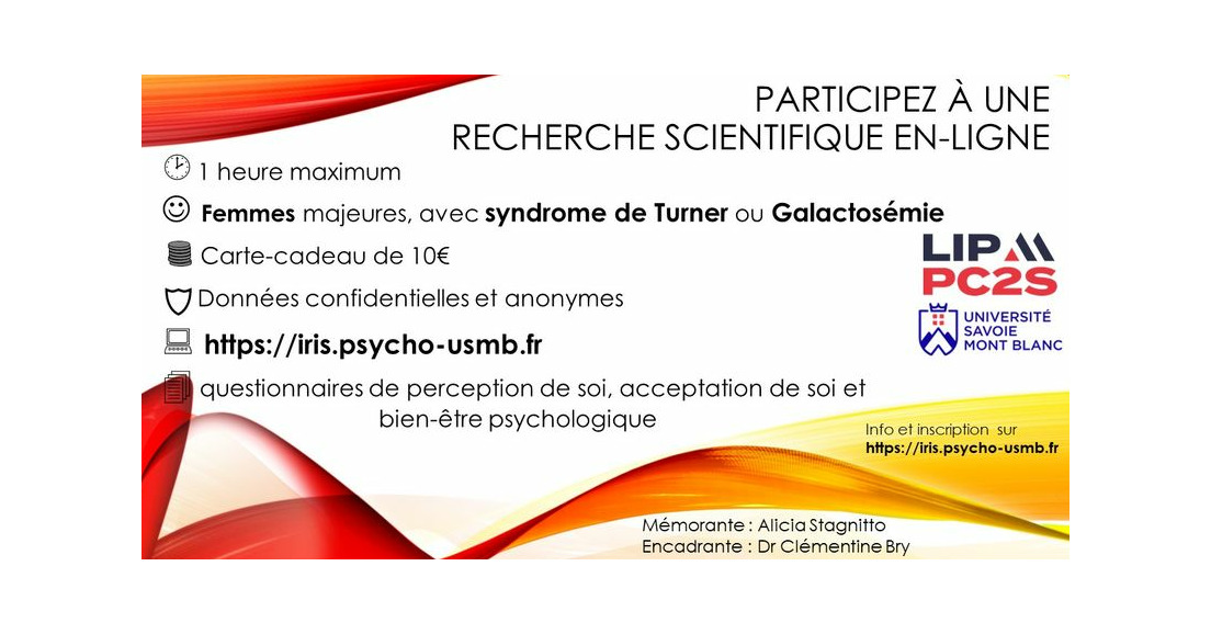 Enquête scientifique rémunérée : Syndrome de Turner/Galactosémie