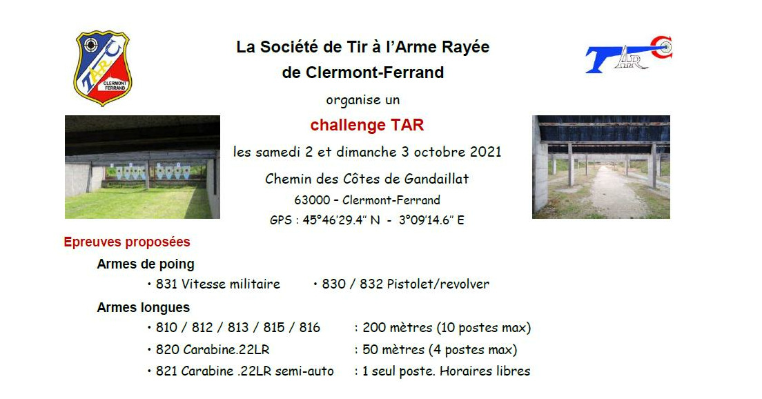 01/08/2021 - Annonce challenge TAR au TARC - Clermont Fd