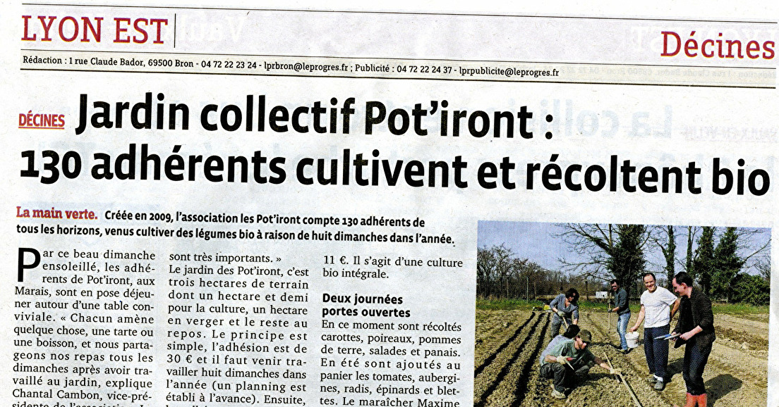 Presse - "130 adhérents cultivent et récoltent bio", Le Progrès (mars 2015)