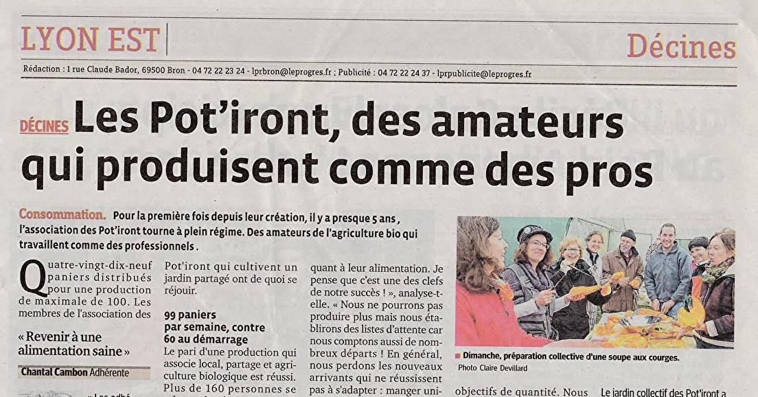 Presse - "Les Pot'iront, des amateurs qui [...]", Le Progrès (nov 2014)