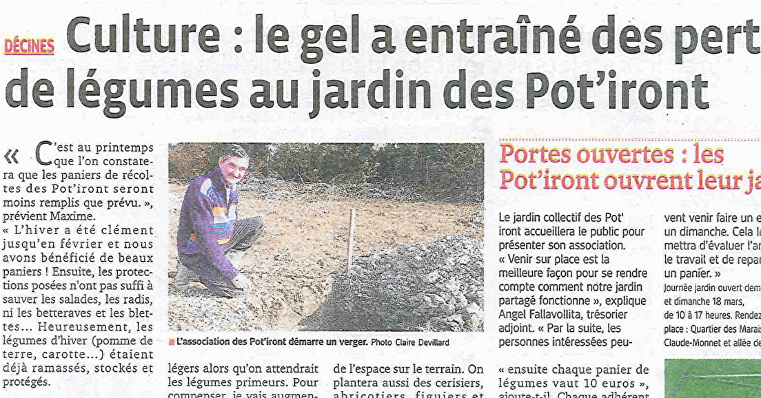 Presse - "Le gel a entraîné des pertes [...]", Le Progrès (mars 2012)