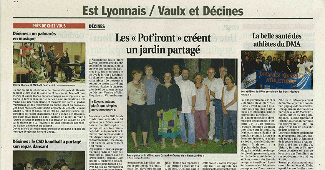 Presse - "Les Pot'iront créent un jardin partagé", Le Progrès (nov 2009)