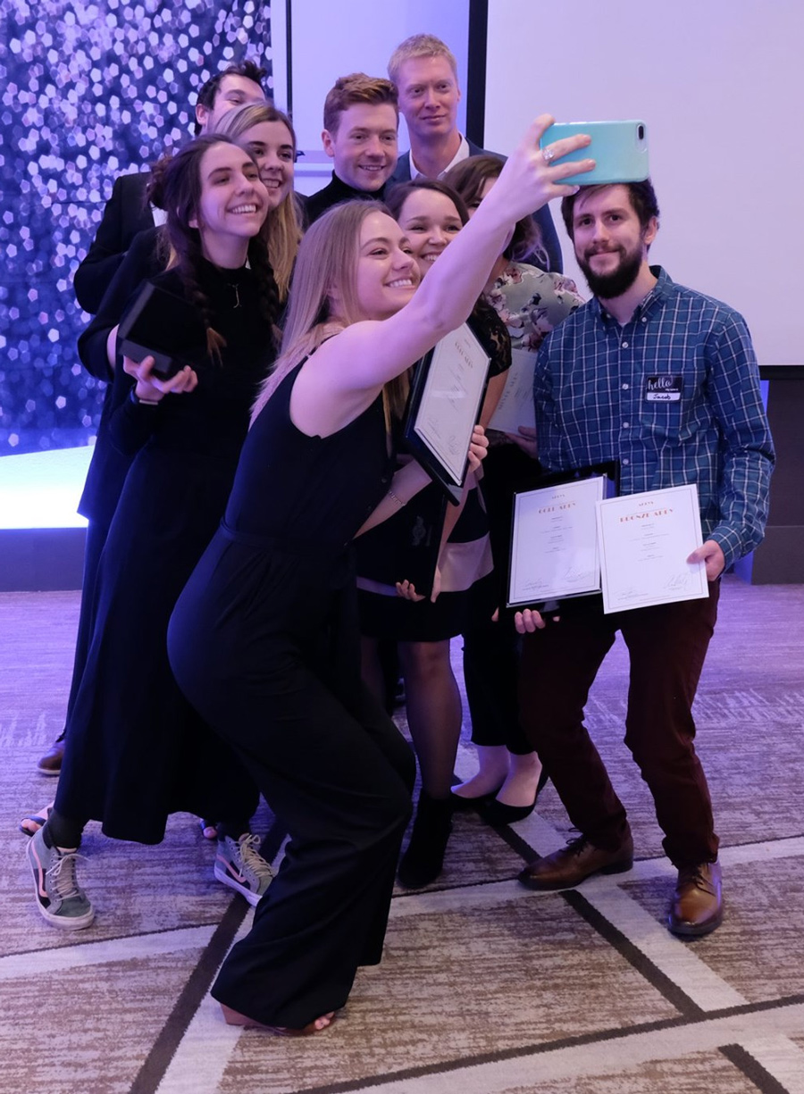 Photo of Students taking a Selfie at the 2020 Addy Awards
