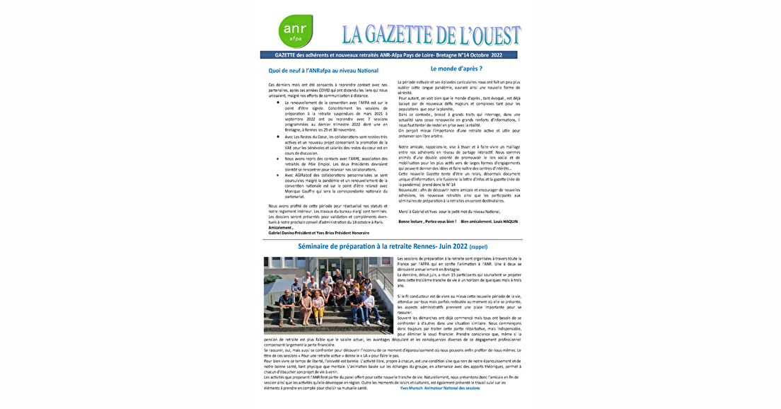 Pays de Loire/Bretagne : Gazette N°14 Octobre 2022