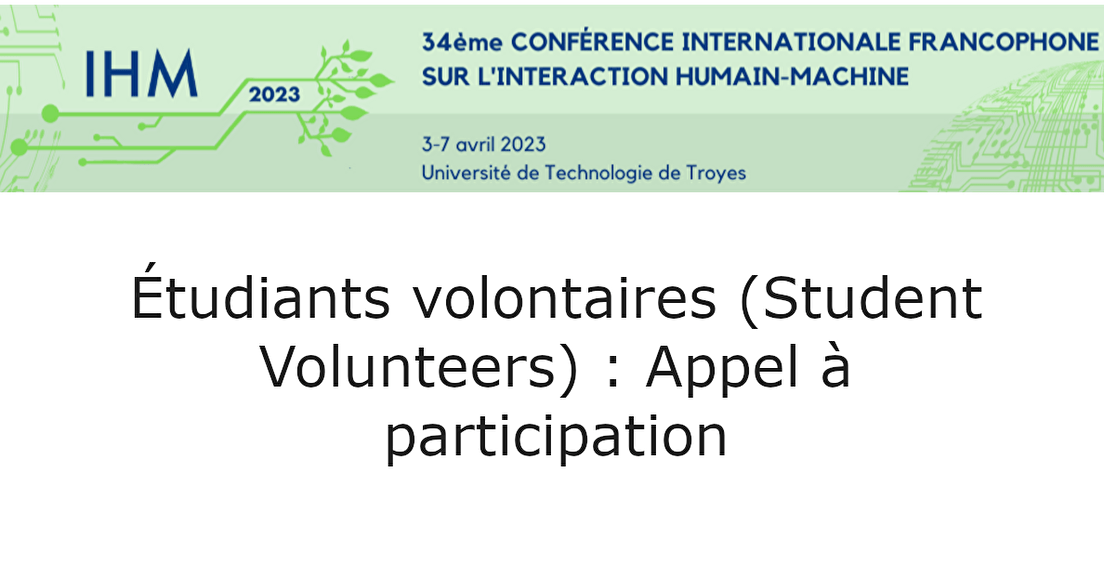 IHM’23 étudiants volontaires (Student Volunteers) : Appel à participation