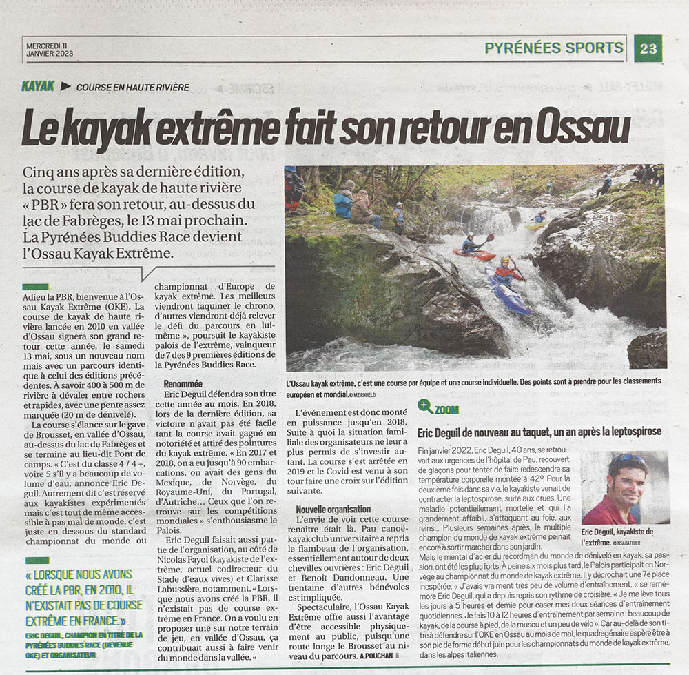 Ossau Kayak Extrême - Article La République des Pyrénées 11/01/2023 - Anne Pouchan