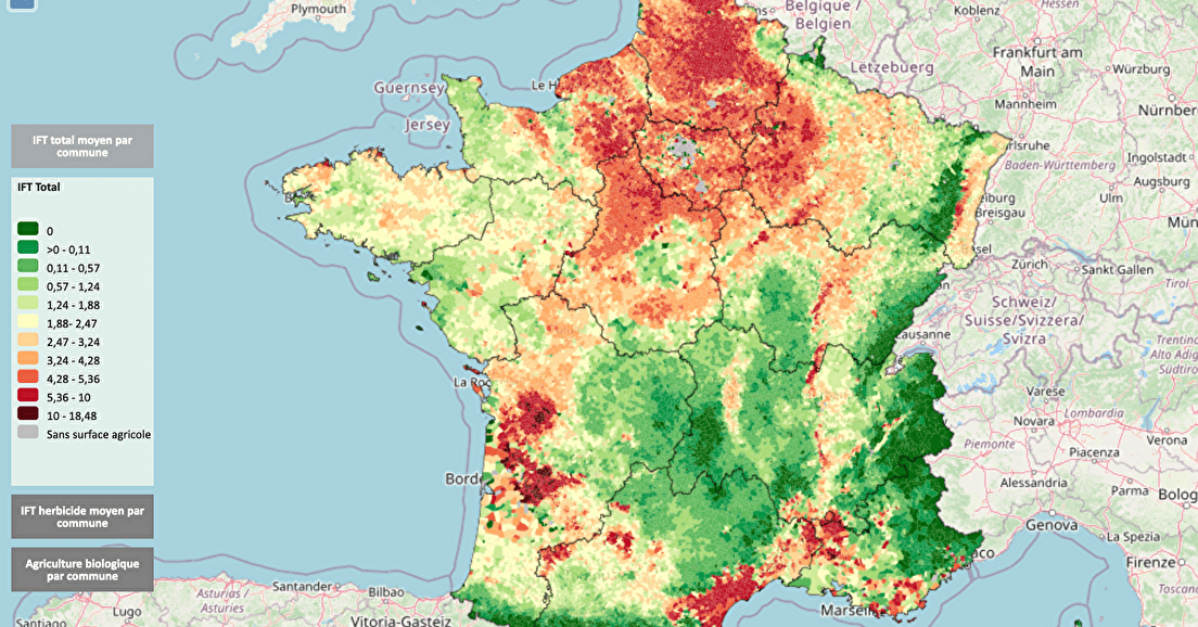 La carte d'utilisation des pesticides en France