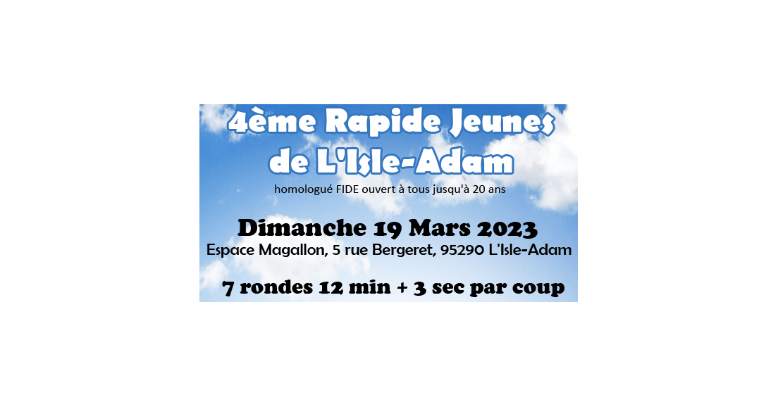 INSCRIPTION AU TOURNOI JEUNES DE L'ISLE ADAM DU 19/03