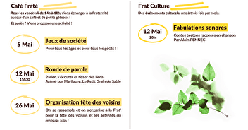 Planning des événements - Mai 2023 (Café Fraté & Frat Culture)