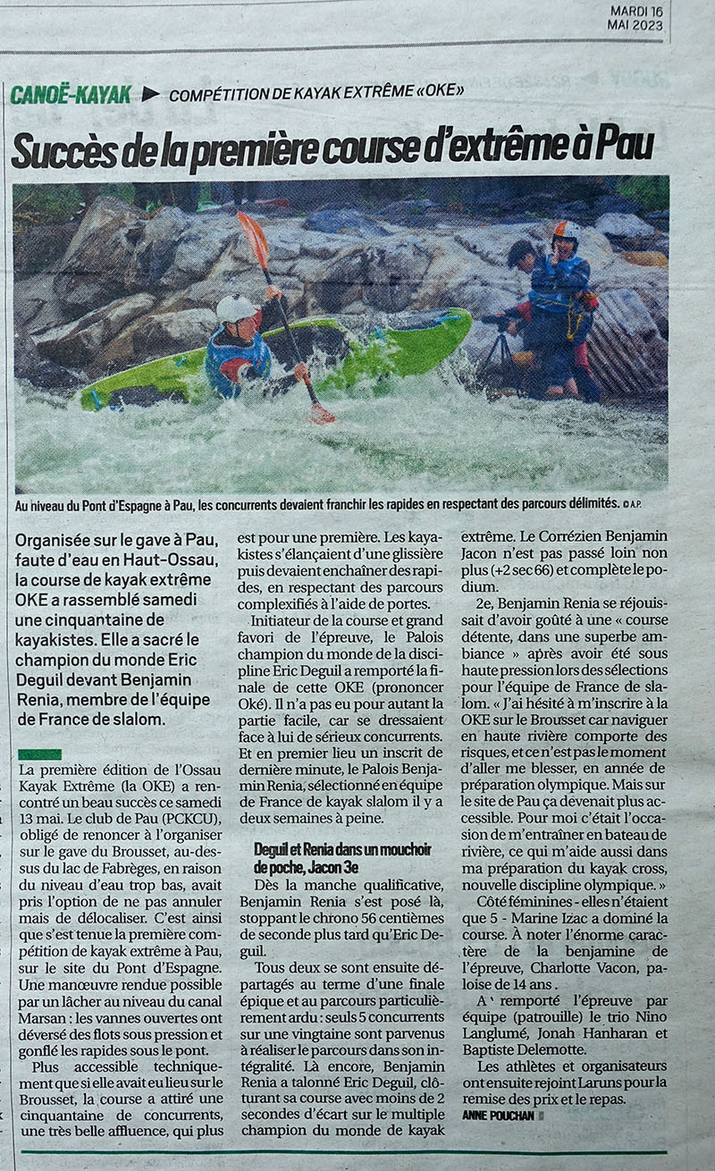 Mardi 16 mai 2023 - La République des Pyrénées - Ossau Kayak Extrême