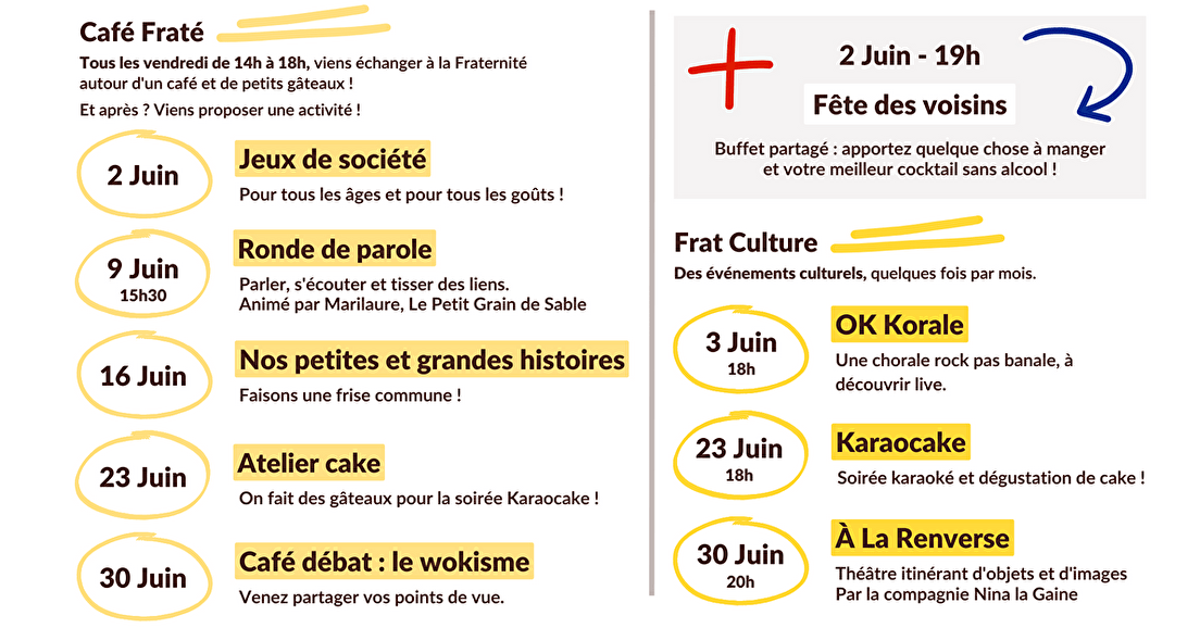 Planning des événements - Juin 2023 (Café Fraté & Frat Culture)