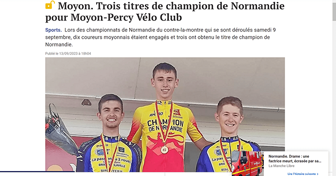 Trois titres de champion de Normandie pour Moyon-Percy Vélo Club