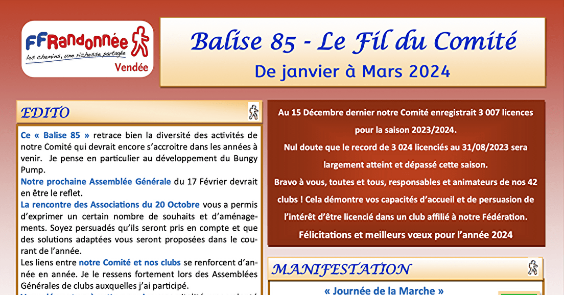 Balise85 de la FFRandonnée - Janvier 2024