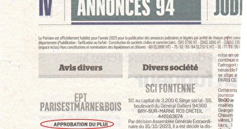 Annonce parue dans le Parisien du 18/12/2023 - Approbation du PLUI
