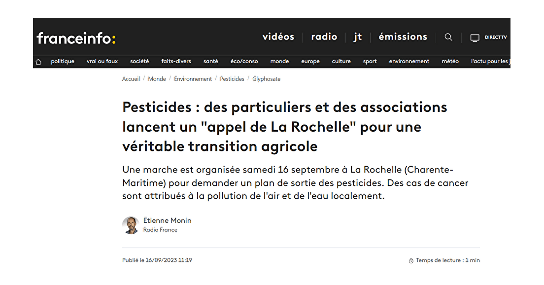 Pesticides - Particuliers et associations lancent l'Appel de La Rochelle