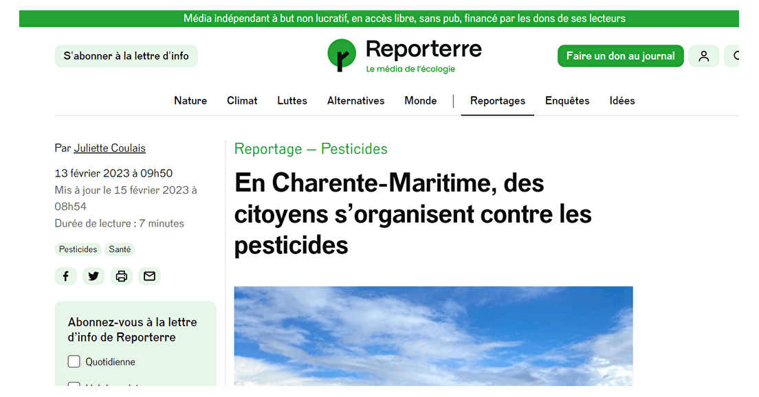En Charente maritime, les citoyens s'organisent contre les pesticides