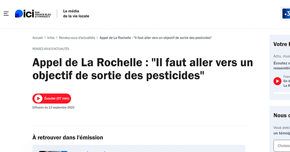 Appel de la Rochelle - Il faut aller vers une sortie des pesticides !