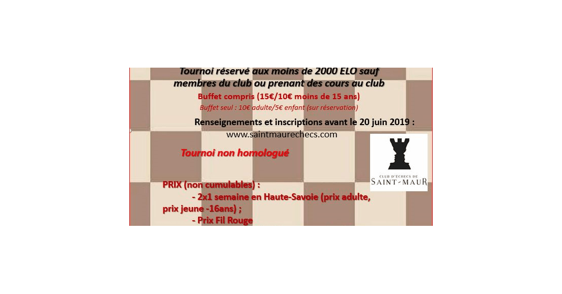 23 JUIN : Tournoi de fin d 'année du club d 'échecs de Saint-Maur