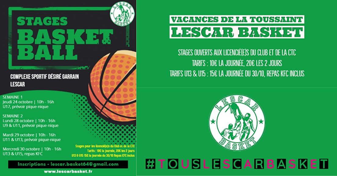 Stages vacances de la Toussaint Lescar Basket